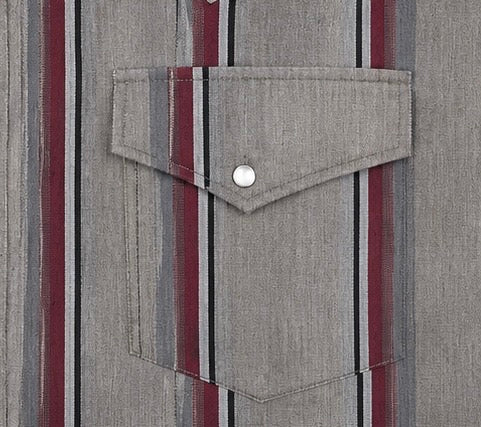 Canyon Guide Western Shirt Grey Burgundy Stripe Pearl Snap - Large – Grade A