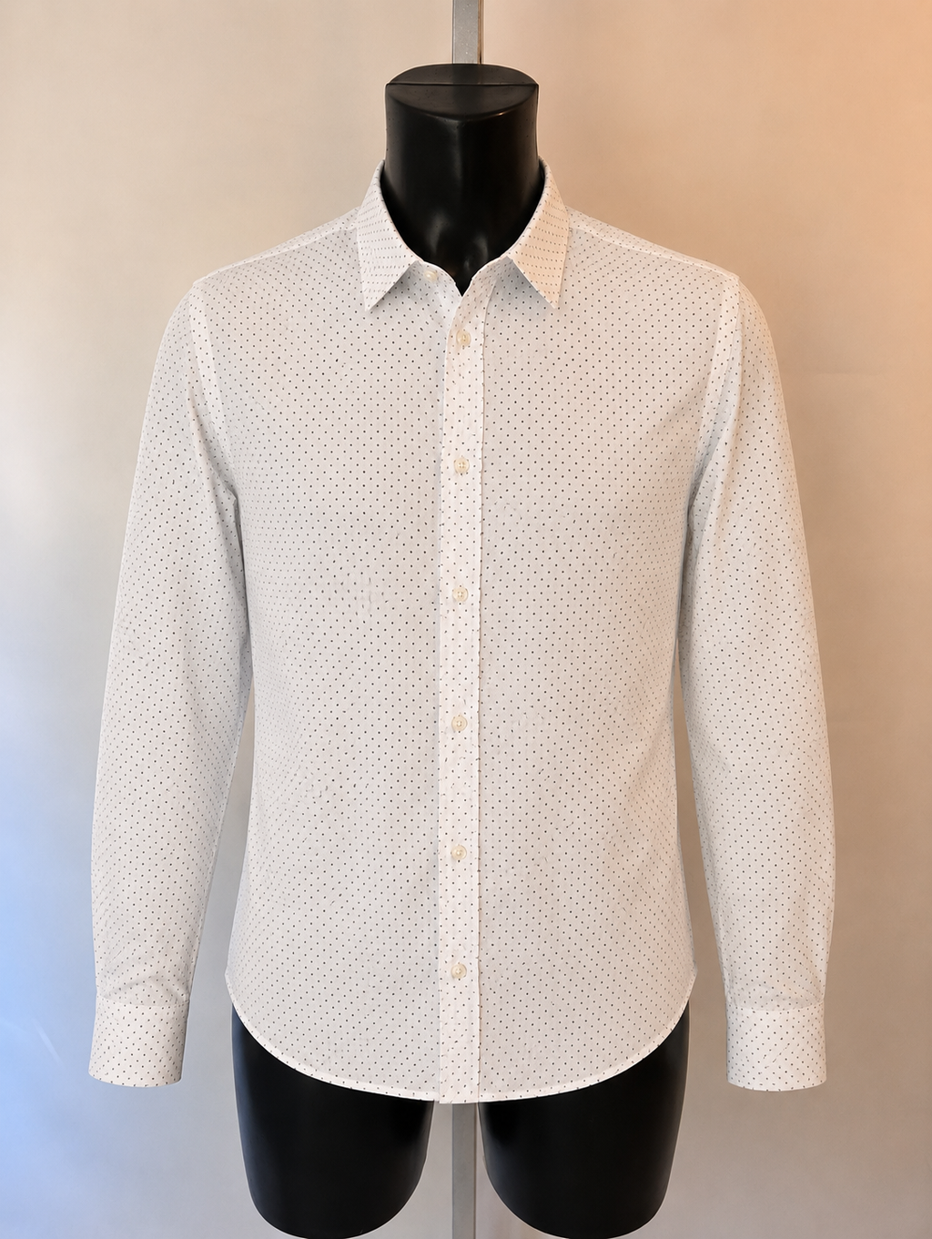 APT. 9 Slim Fit Stretch Dress Shirt White Black Micro Dot – Medium - Grade A