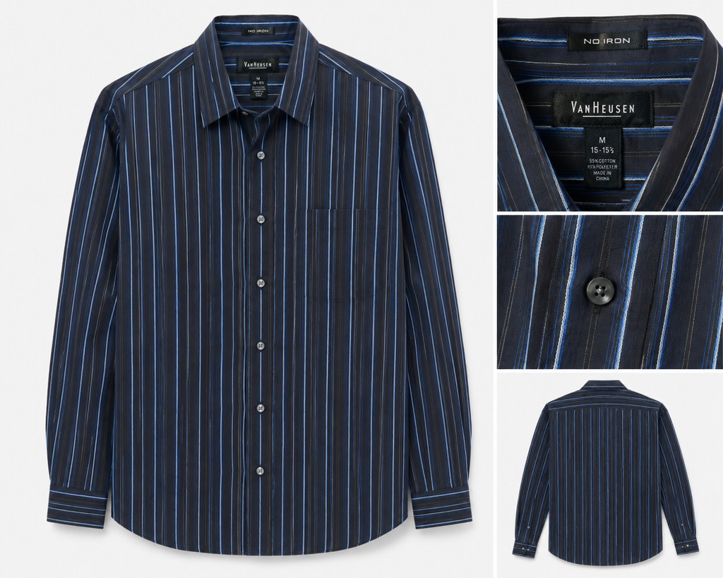 Van Heusen No-Iron Blue Pinstripe Shirt - Medium