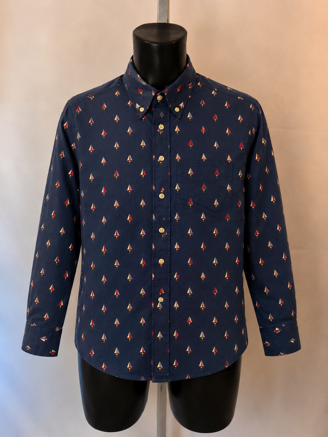 Nautica Shirt - Navy Blue Sailboat Print - Medium - Grade A