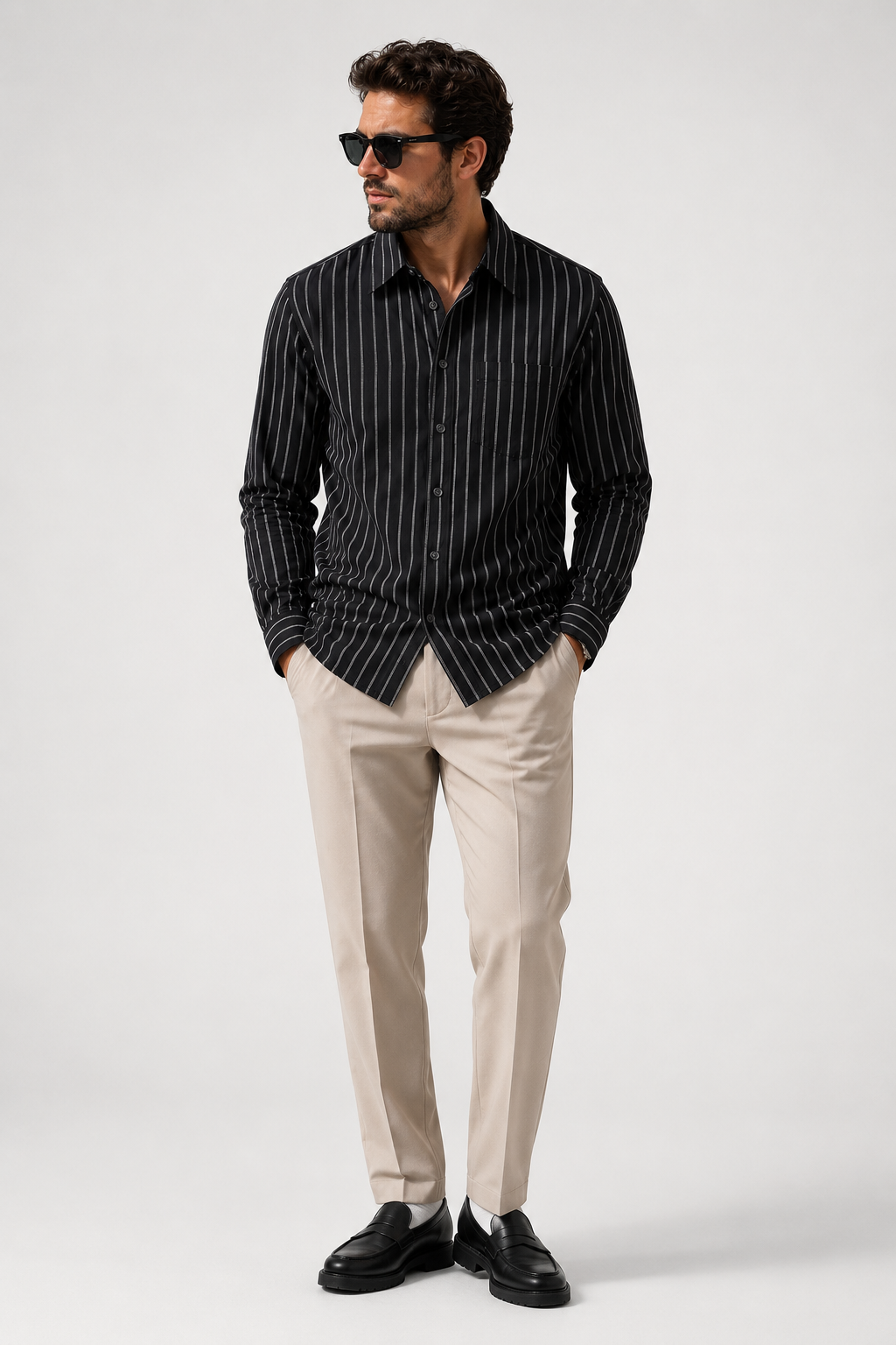 Calvin Klein Black Pinstripe Cotton Shirt – Large