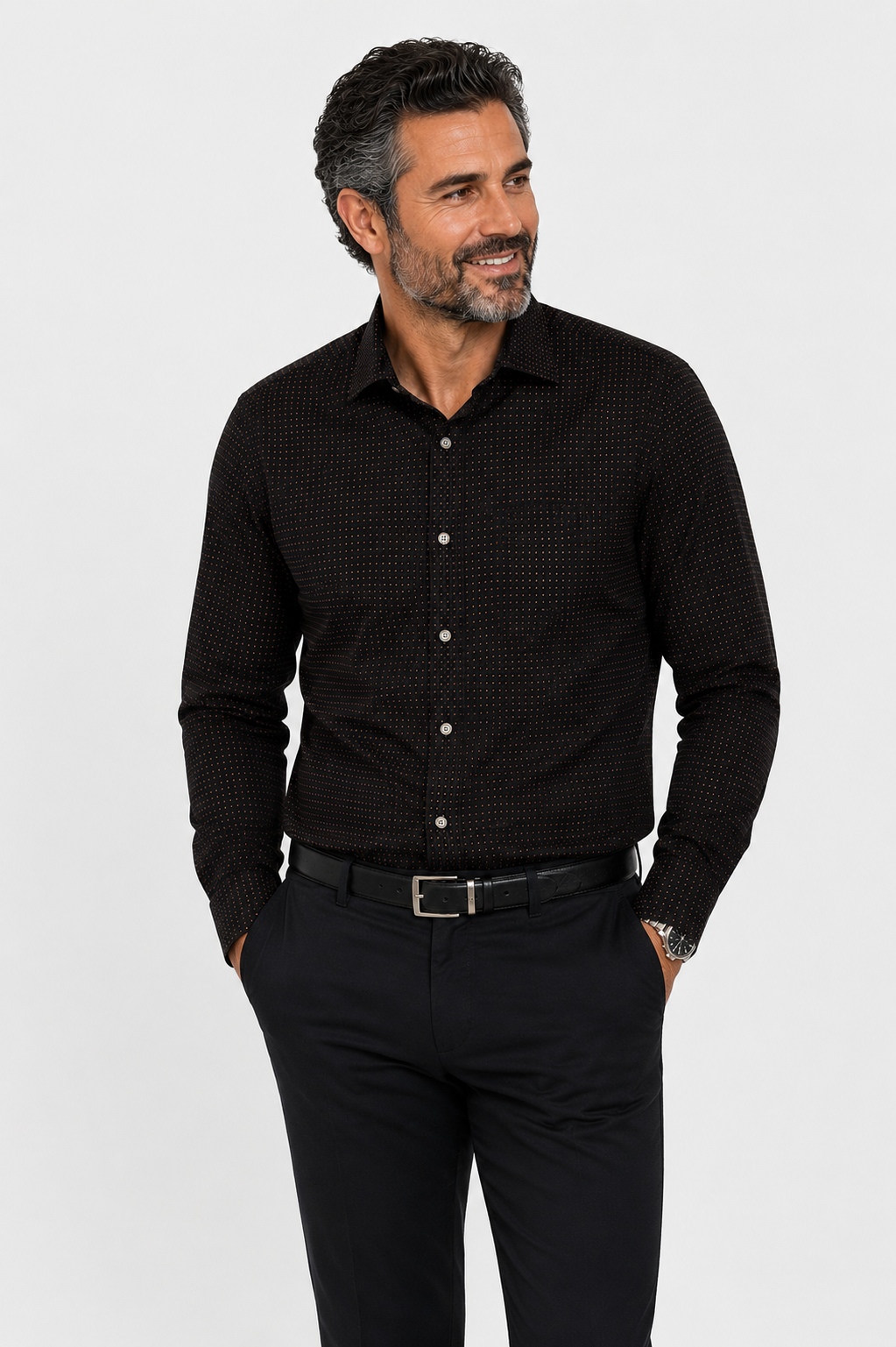 Paul Fredrick Black Copper Micro Dot Slim Fit Dress - Large