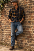 French Connection Navy and Mustard Brushed Cotton - Small