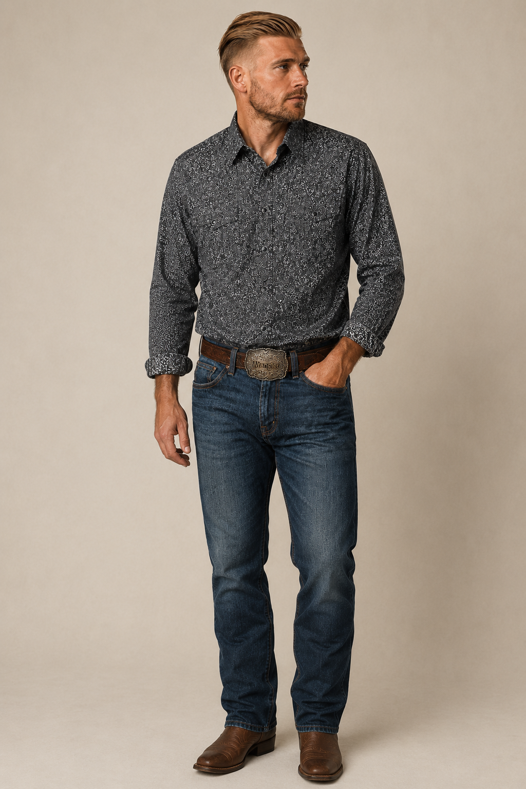 Wrangler George Strait™ Signature Collection Shirt - Black Paisley Pearl Snap Western - Large - Grade A*