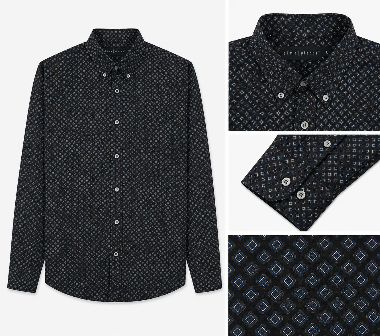 Time Piece Black Geo Print Shirt – Large