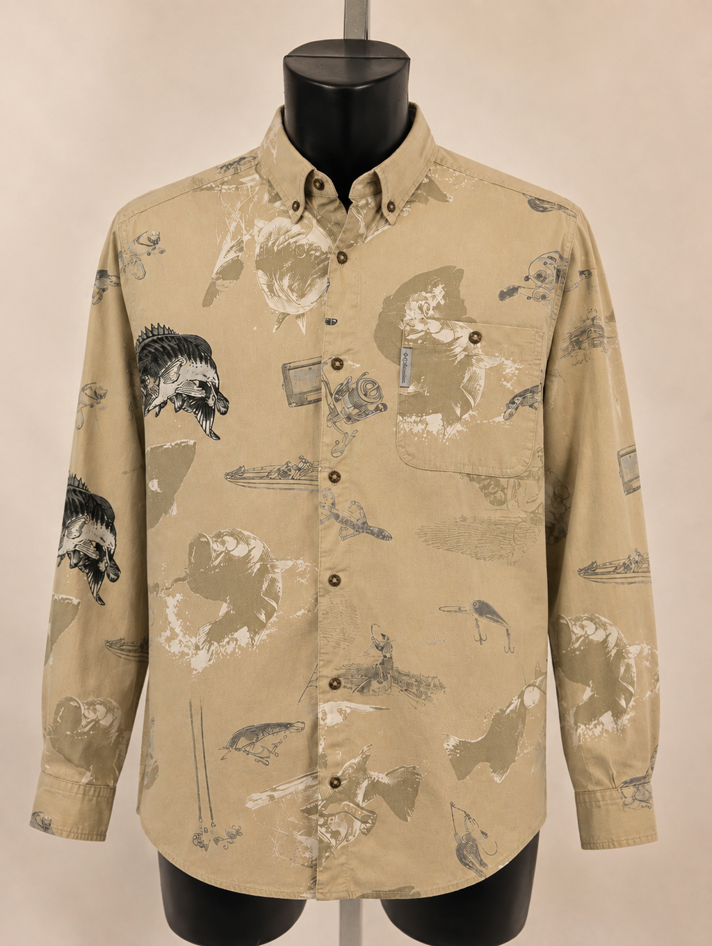 Columbia Tan Fish Print Shirt – Large - Grade A