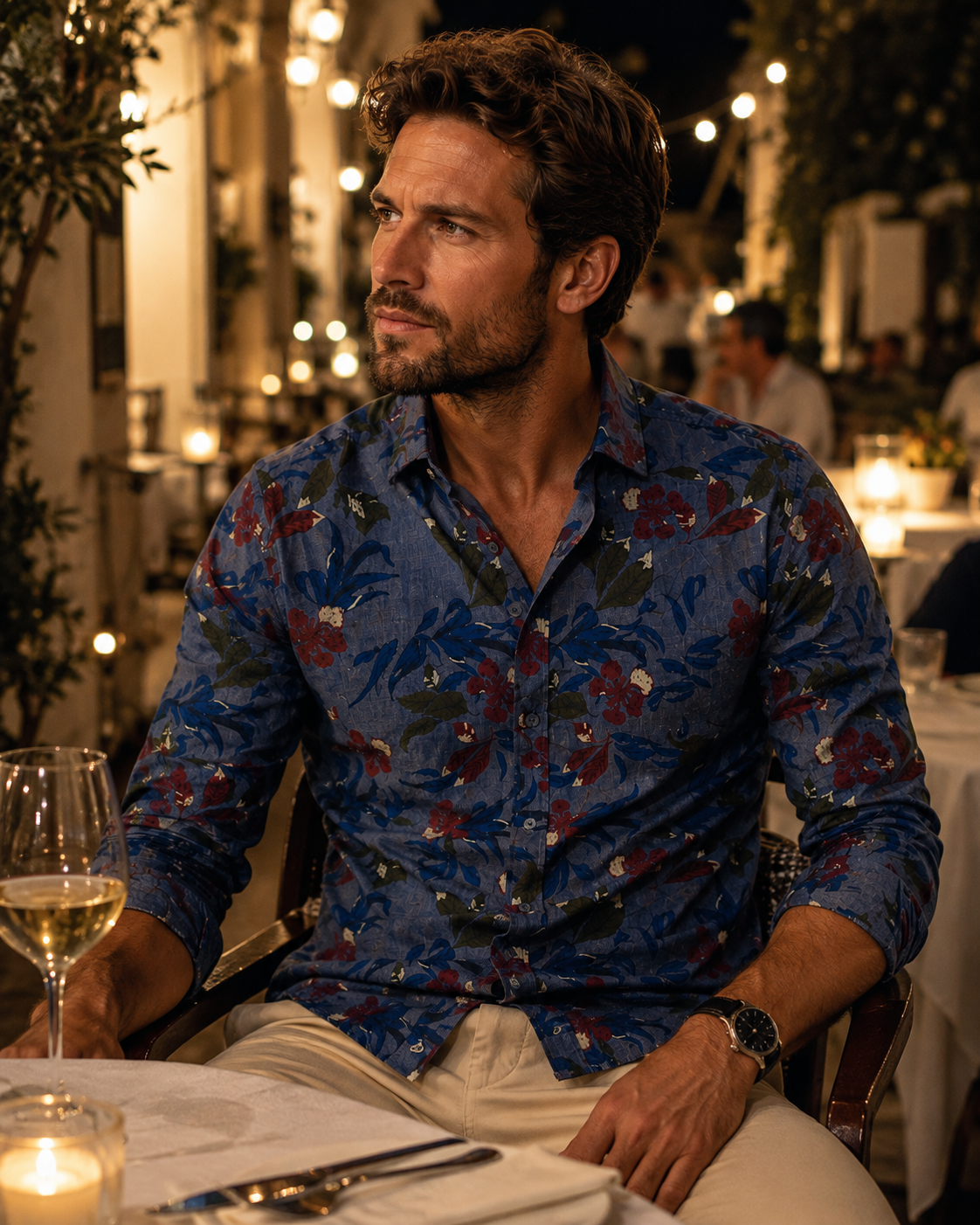 H.E. by Mango Slim Fit Blue Floral Print Shirt – Large