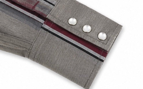 Canyon Guide Western Shirt Grey Burgundy Stripe Pearl Snap - Large – Grade A