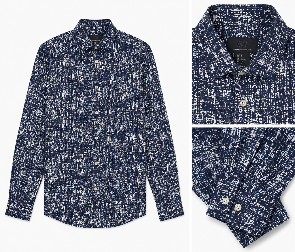 H&M Premium Cotton Blue & White Patterned Shirt – Small