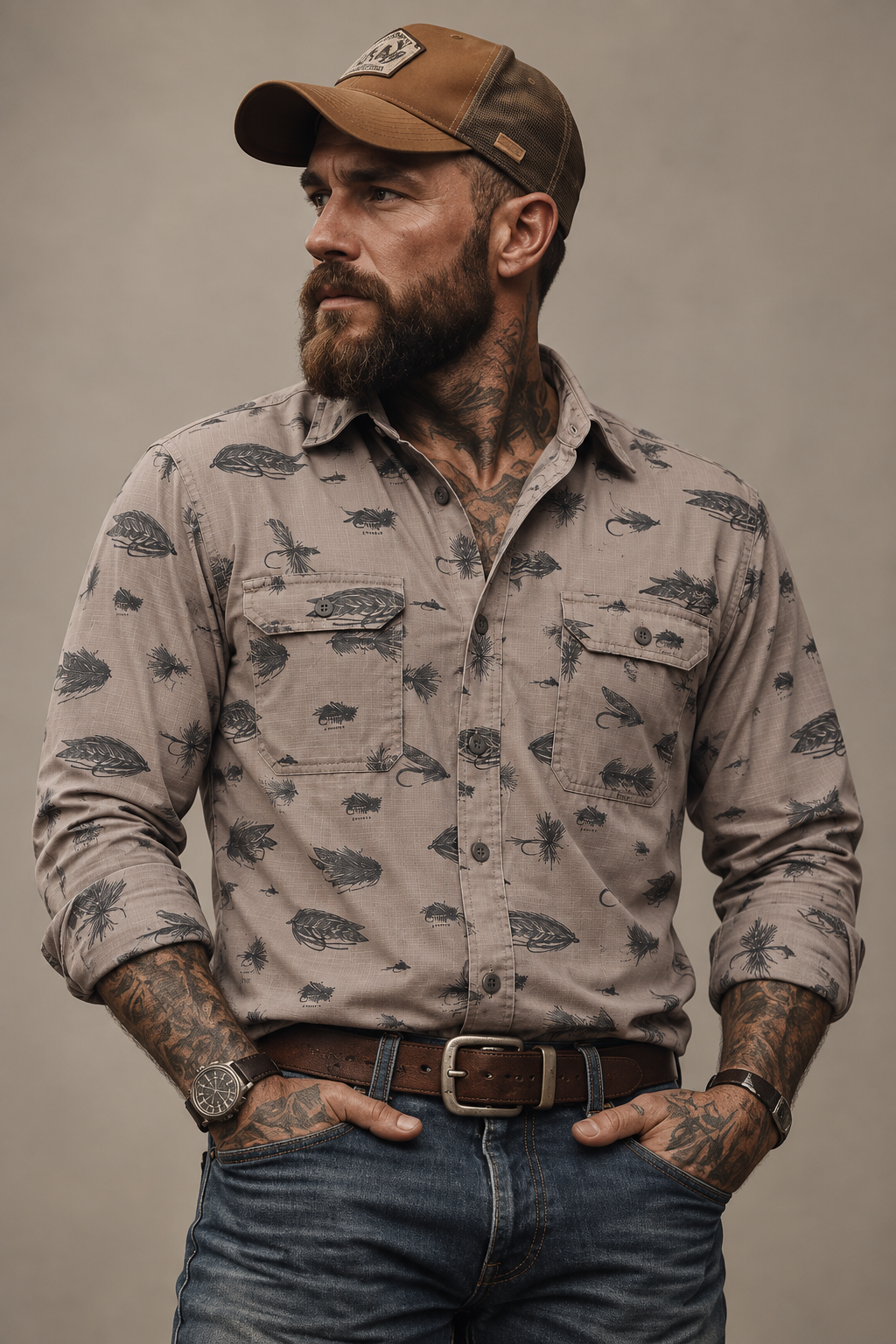 Croft & Barrow Quick-Dry Fishing Print Shirt - Medium - Grade A