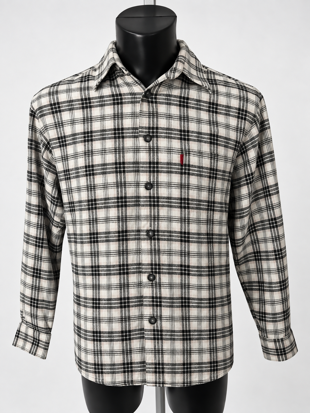 Big Rock Canyon Men’s Black & Cream Plaid Cotton Shirt – Large - Grade B
