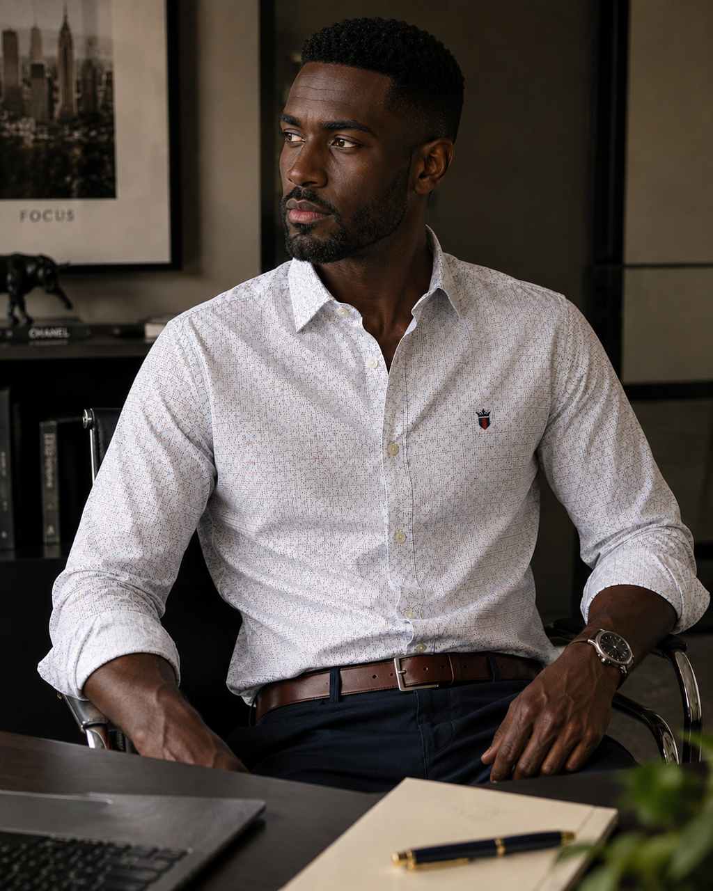 Louis Philippe Tailored Fit White Micro Dot Pattern Shirt – Large