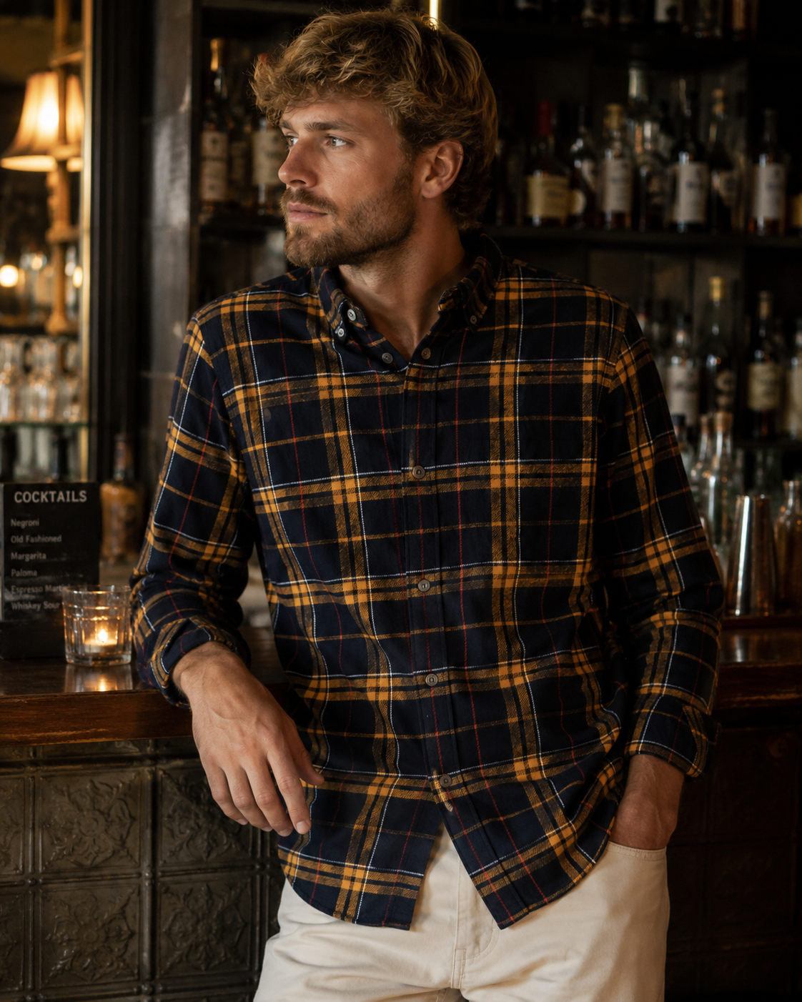 French Connection Navy and Mustard Brushed Cotton - Small