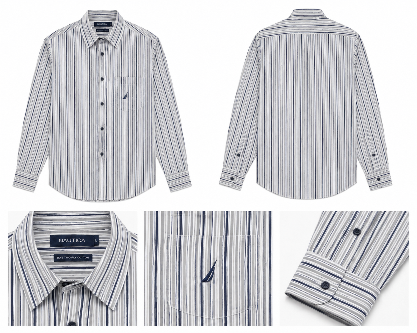 Nautica White & Navy Vertical Stripe - Large