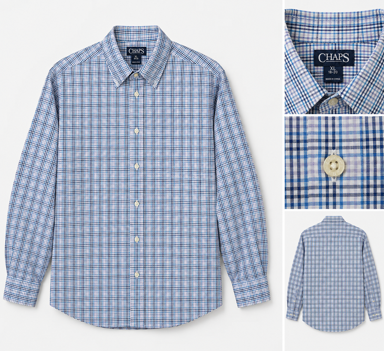 Chaps Vintage Blue & White Check Cotton Shirt – XL
