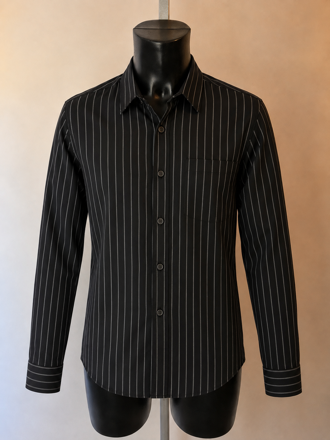 Calvin Klein Black Pinstripe Cotton Shirt – Large