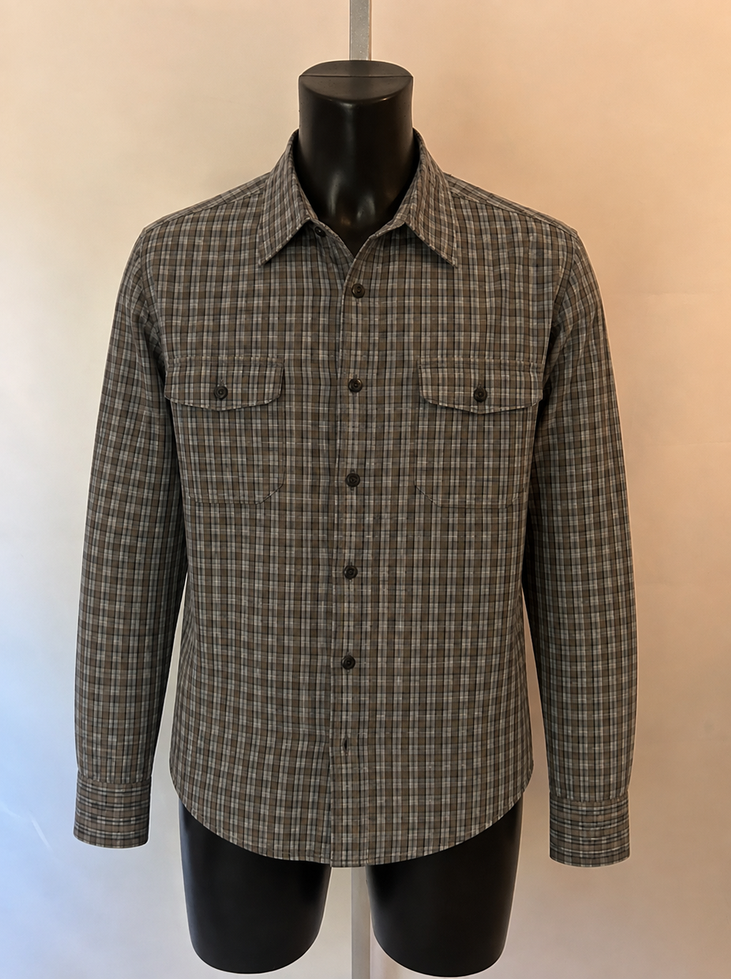 Van Heusen Shirt - Grey Check Long Sleeve - Large - Grade B