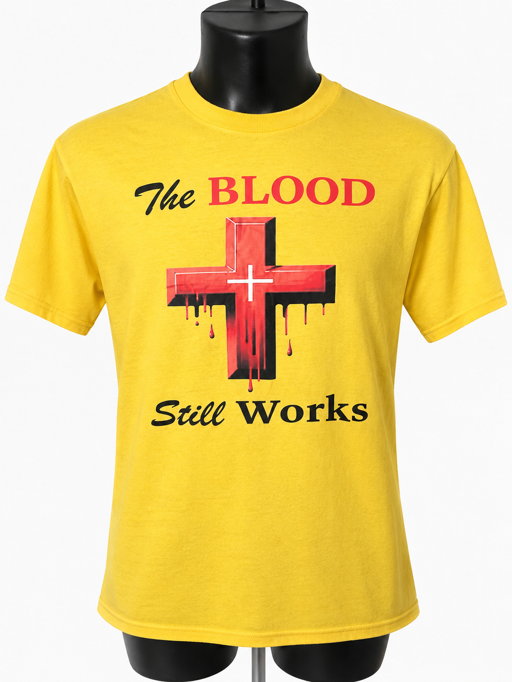 Yellow “The Blood Still Works” Graphic T-Shirt - Large - Grade B
