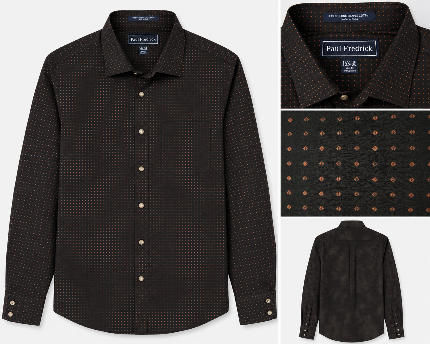 Paul Fredrick Black Copper Micro Dot Slim Fit Dress - Large