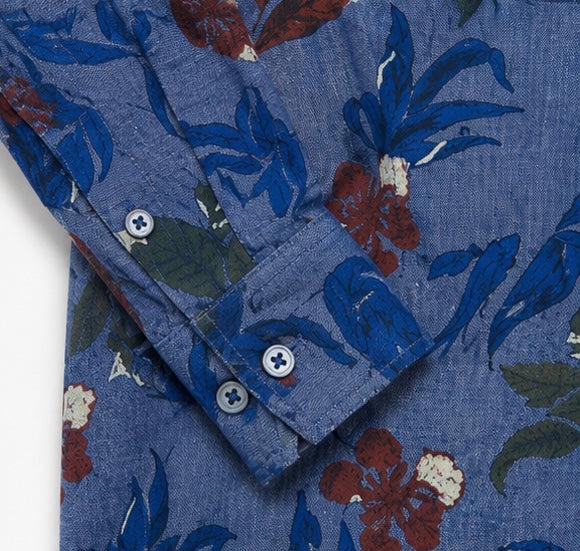 H.E. by Mango Slim Fit Blue Floral Print Shirt – Large