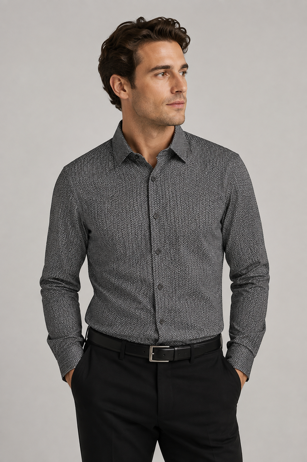 Geoffrey Beene Grey Herringbone Zigzag Pattern - Medium