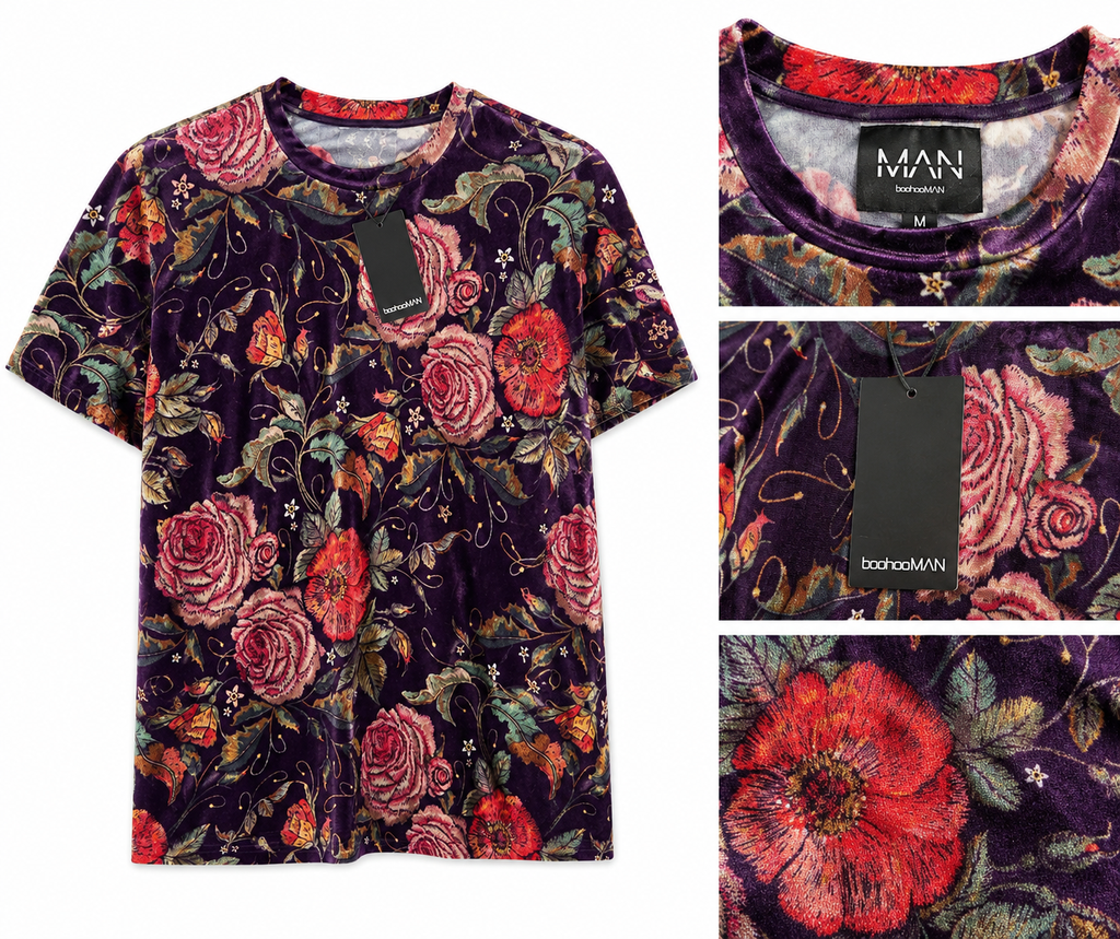 Oversized Floral Velour T-Shirt – Medium