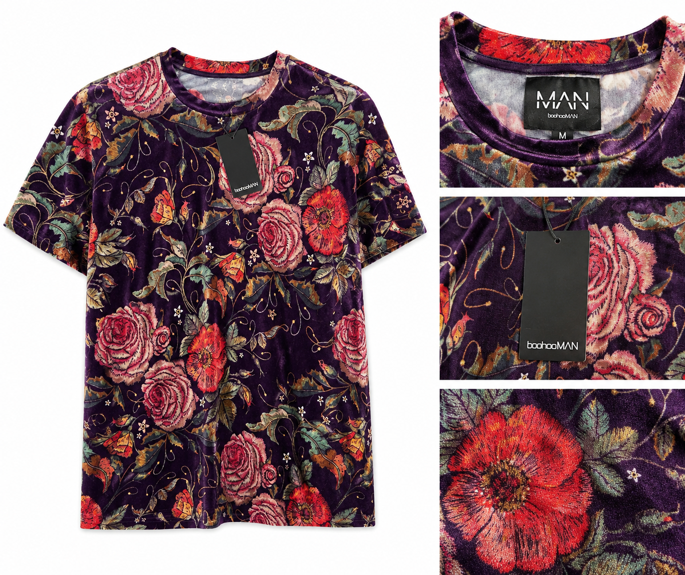 Oversized Floral Velour T-Shirt – Medium