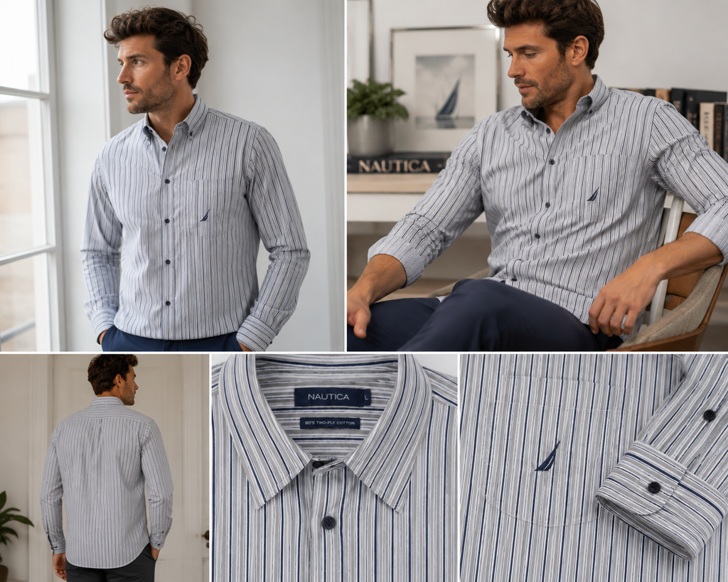 Nautica White & Navy Vertical Stripe - Large
