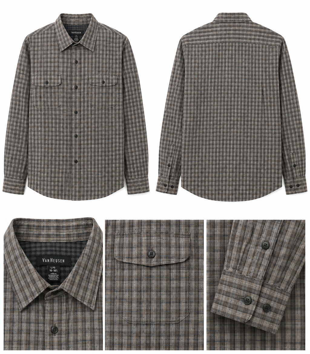 Van Heusen Grey Check Long Sleeve - Large