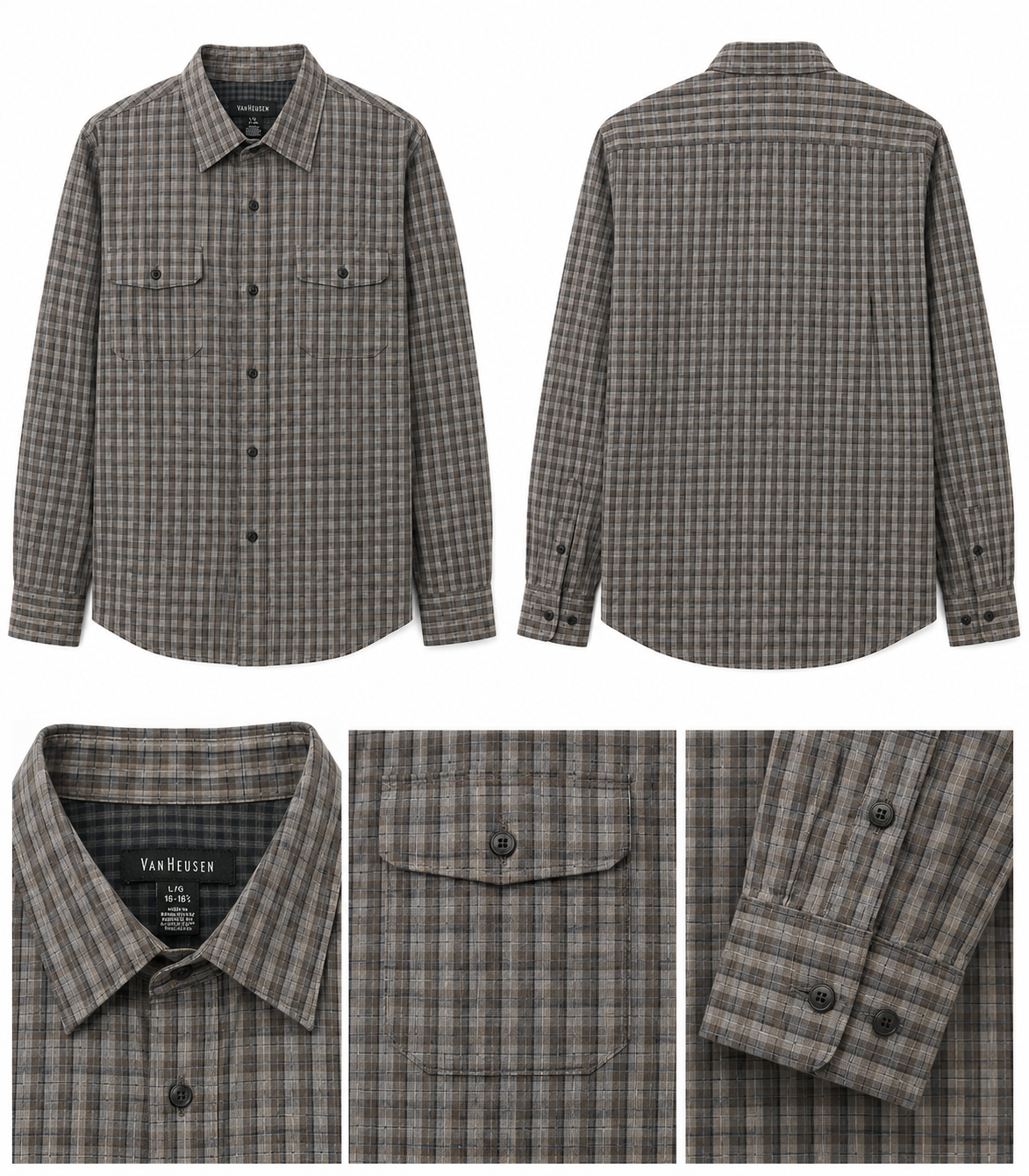 Van Heusen Grey Check Long Sleeve - Large