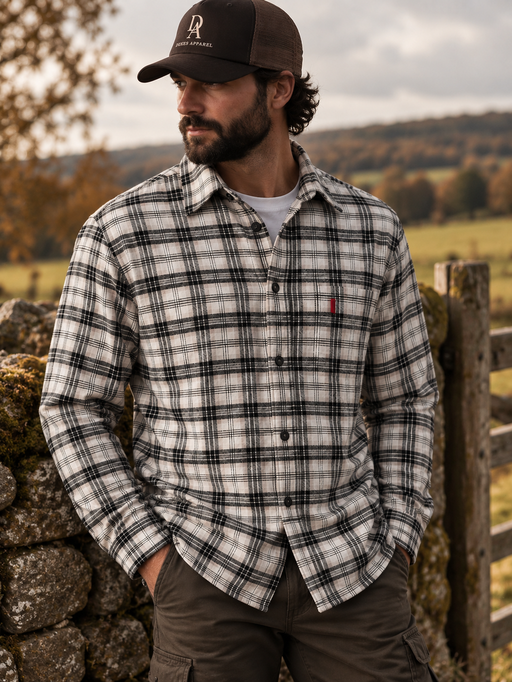 Big Rock Canyon Men’s Black & Cream Plaid Cotton Shirt – Large - Grade B