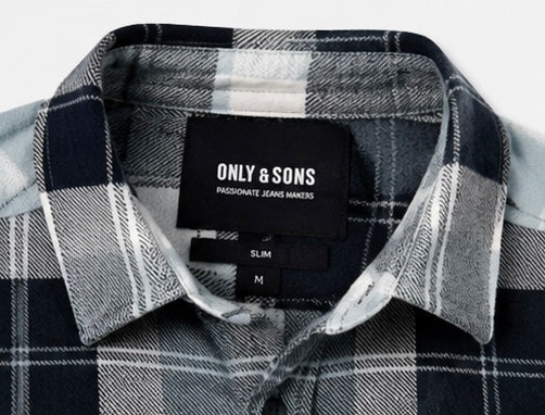 ONLY & SONS Grey & Black Checked Flannel Shirt - medium