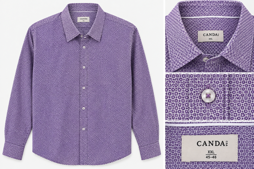 CANDA Purple Micro Pattern Long Sleeve Shirt - XXL
