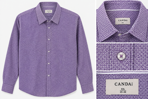 CANDA Purple Micro Pattern Long Sleeve Shirt - XXL