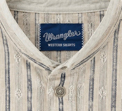 Wrangler Western Shirt - Cream & Navy Vertical Stripe - Approx. Large - Grade B