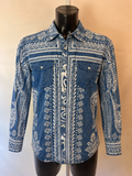 Smog Slim Fit Blue & White Paisley Pattern Shirt - Large