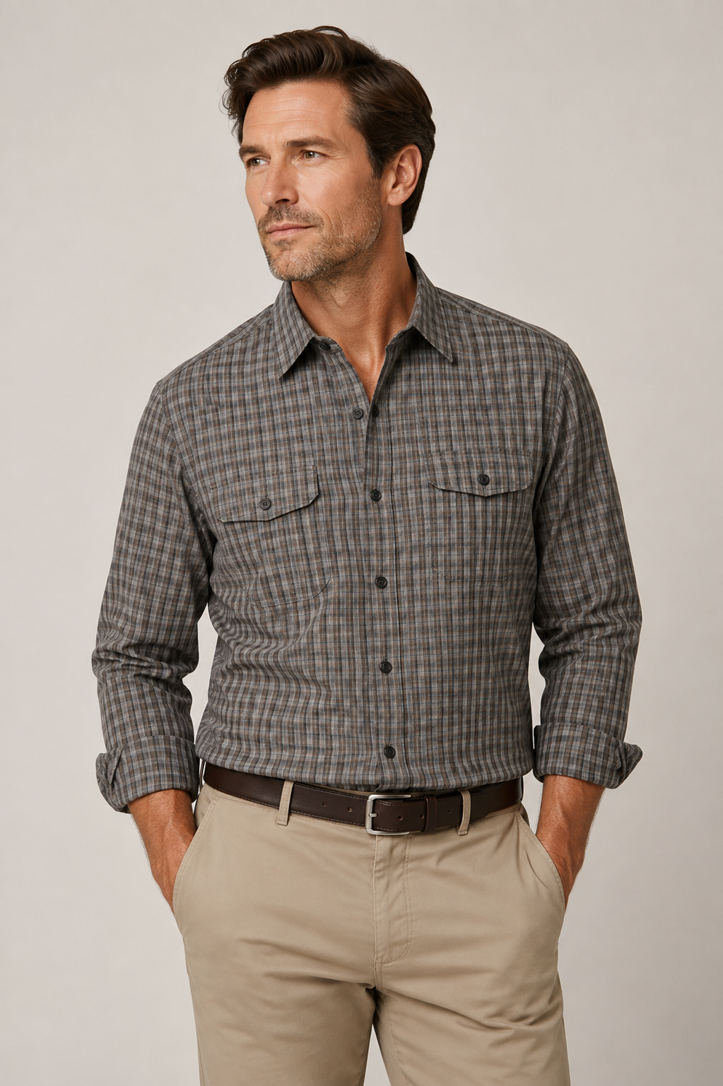 Van Heusen Grey Check Long Sleeve - Large