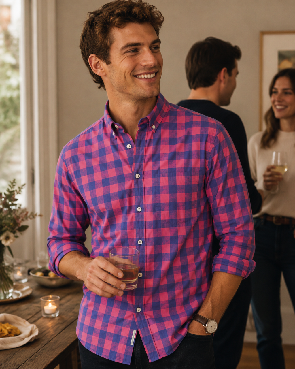 J.Crew Slim Fit Pink & Blue Check - small