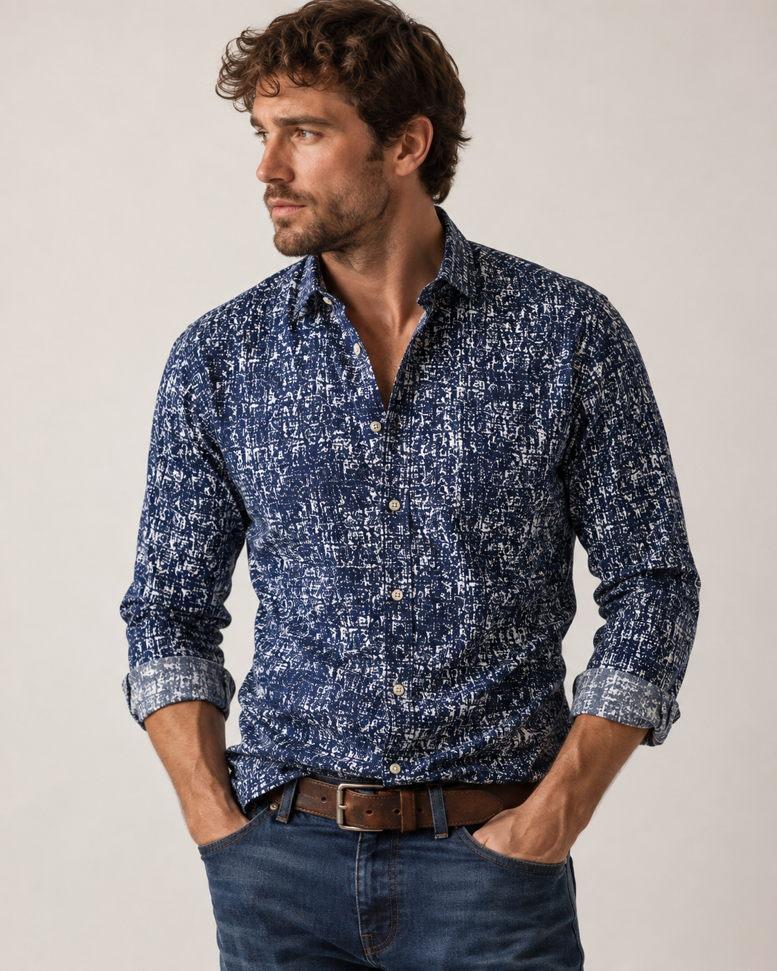 H&M Premium Cotton Blue & White Patterned Shirt – Small