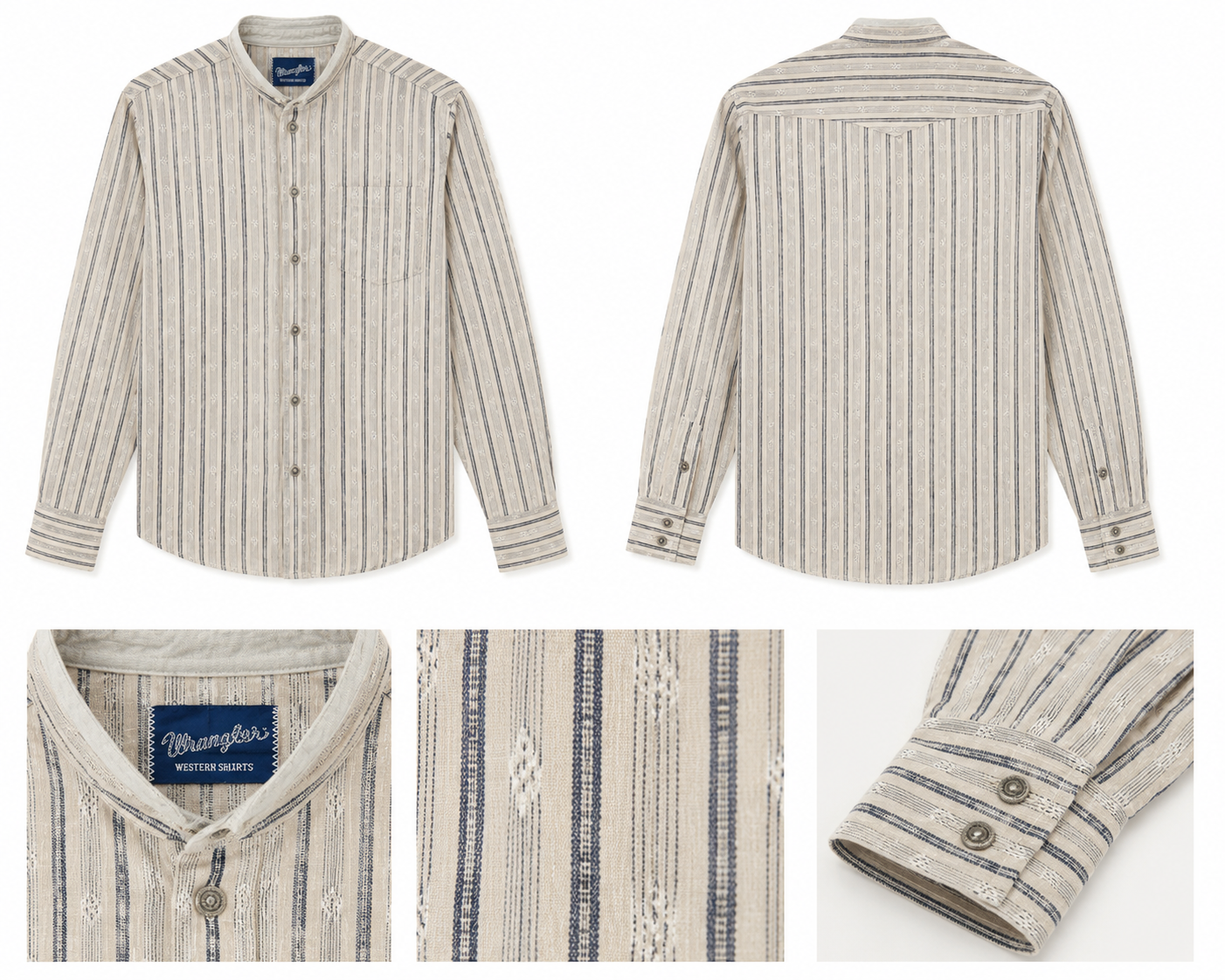 Wrangler Western Shirt Cream & Navy Vertical Stripe - Approx. Large