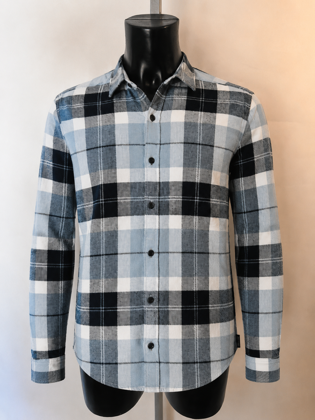 ONLY & SONS Grey & Black Checked Flannel Shirt - medium