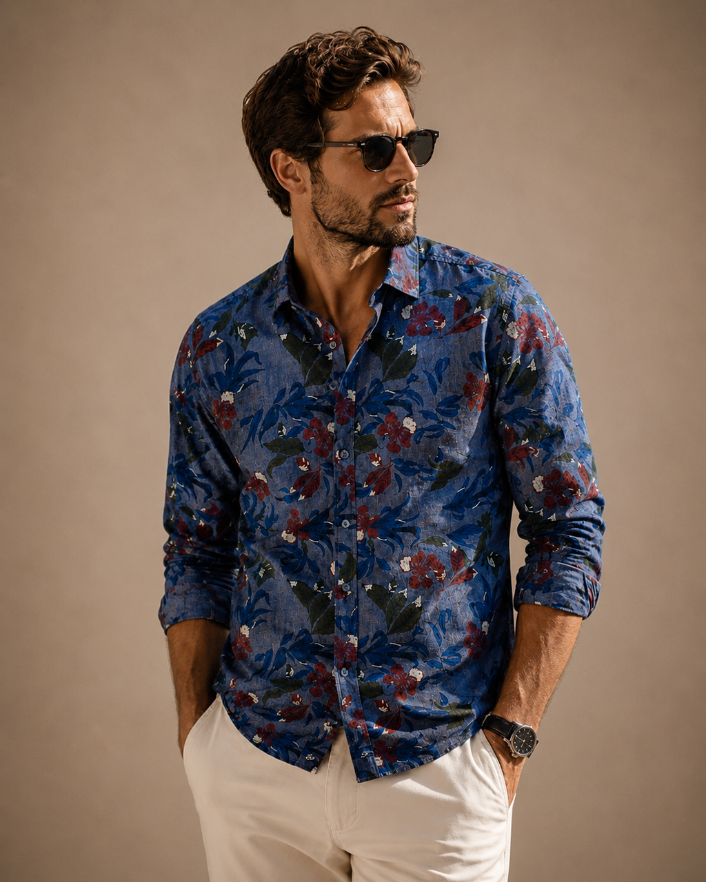 H.E. by Mango Slim Fit Blue Floral Print Shirt – Large