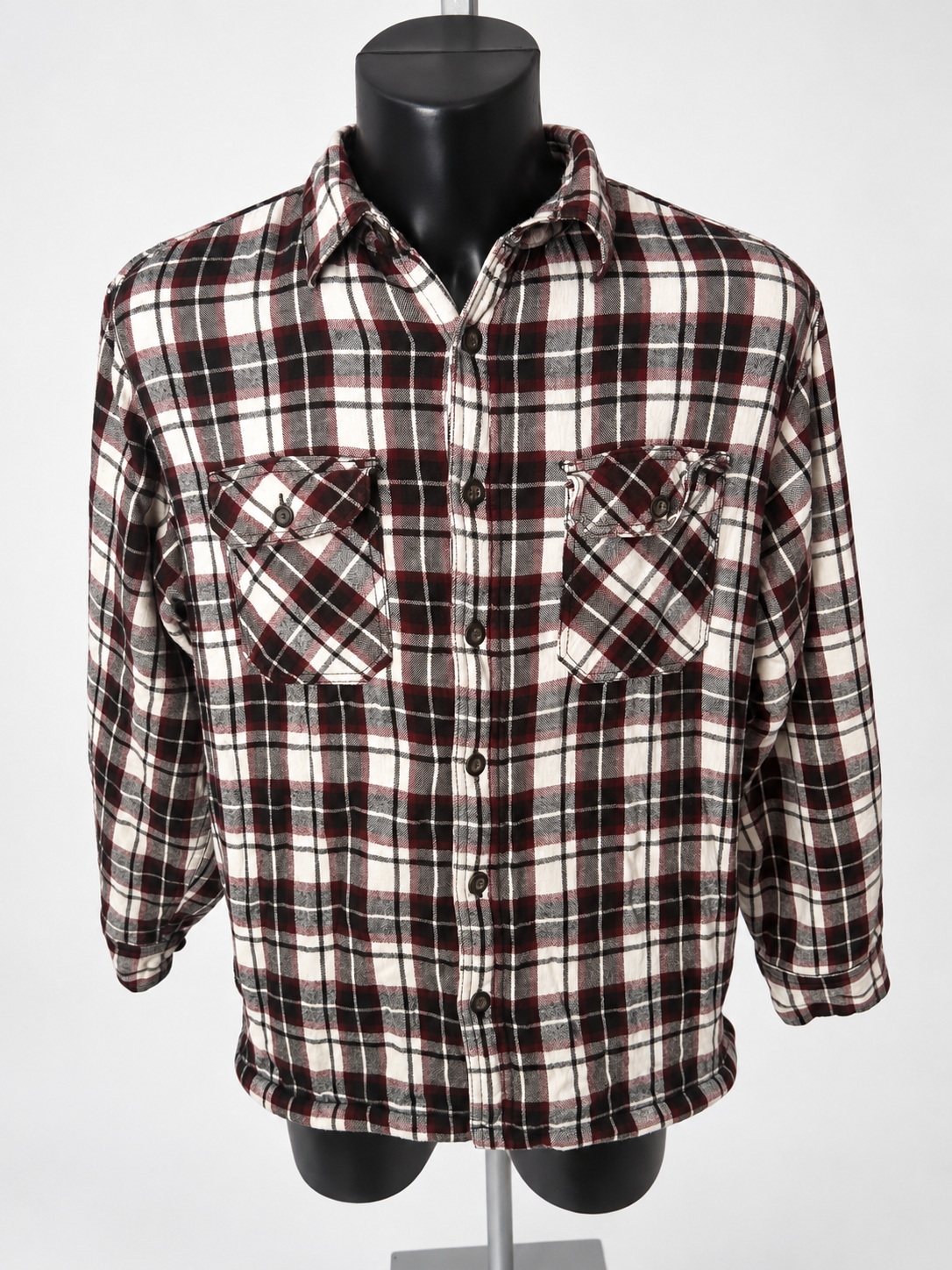 Faded Glory Red & Navy Check Wool-Lined Shacket Jacket - L - Grade B