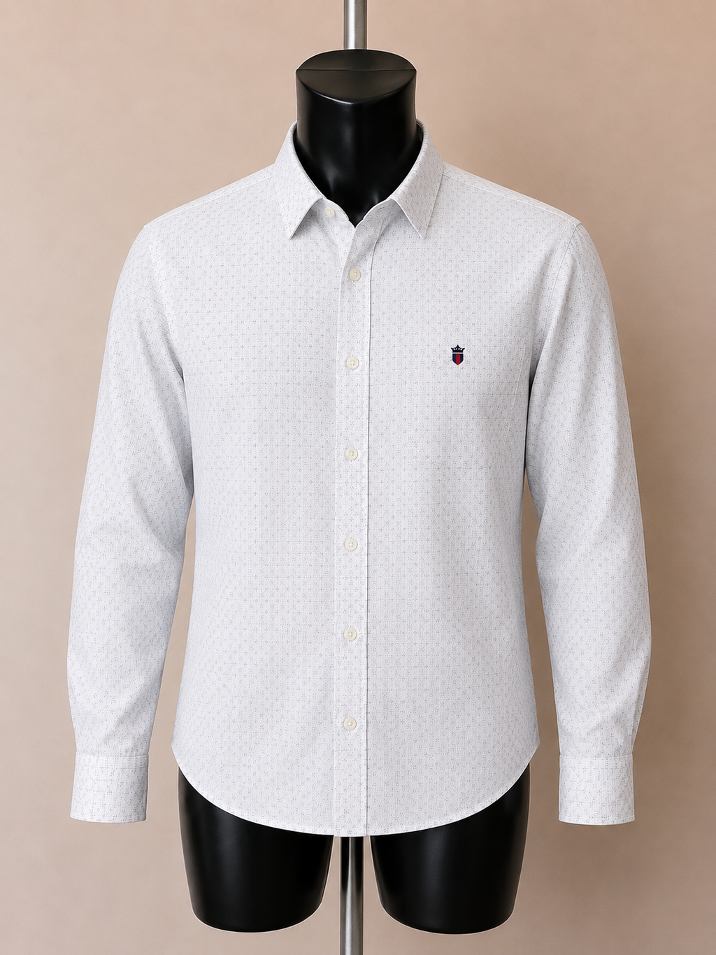 Louis Philippe Tailored Fit White Micro Dot Pattern Shirt – Large