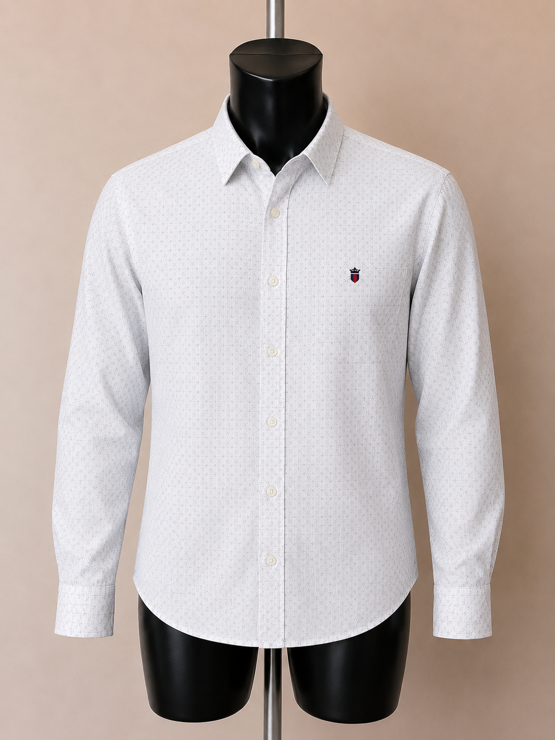 Louis Philippe Tailored Fit White Micro Dot Pattern Shirt – Large