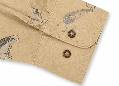 Columbia Tan Fish Print Shirt – Large - Grade A