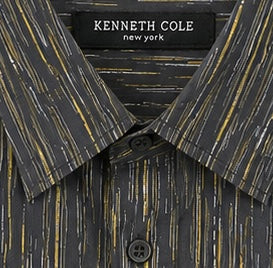 Kenneth Cole Shirt - Grey with Yellow Vertical Stripe Pattern - Large - Grade A