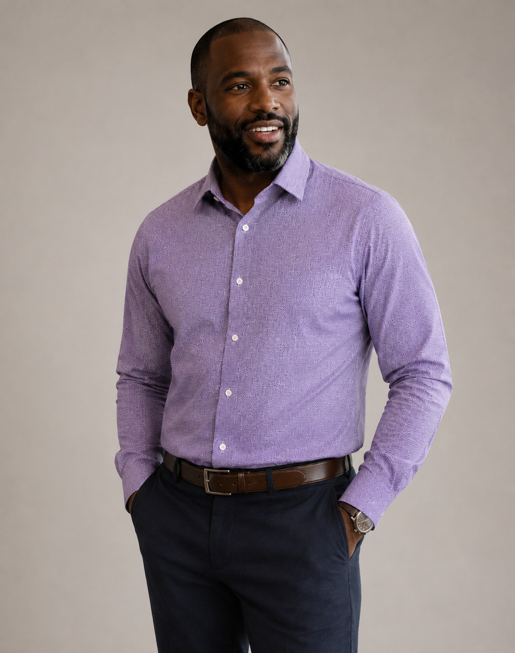 CANDA Purple Micro Pattern Long Sleeve Shirt - XXL