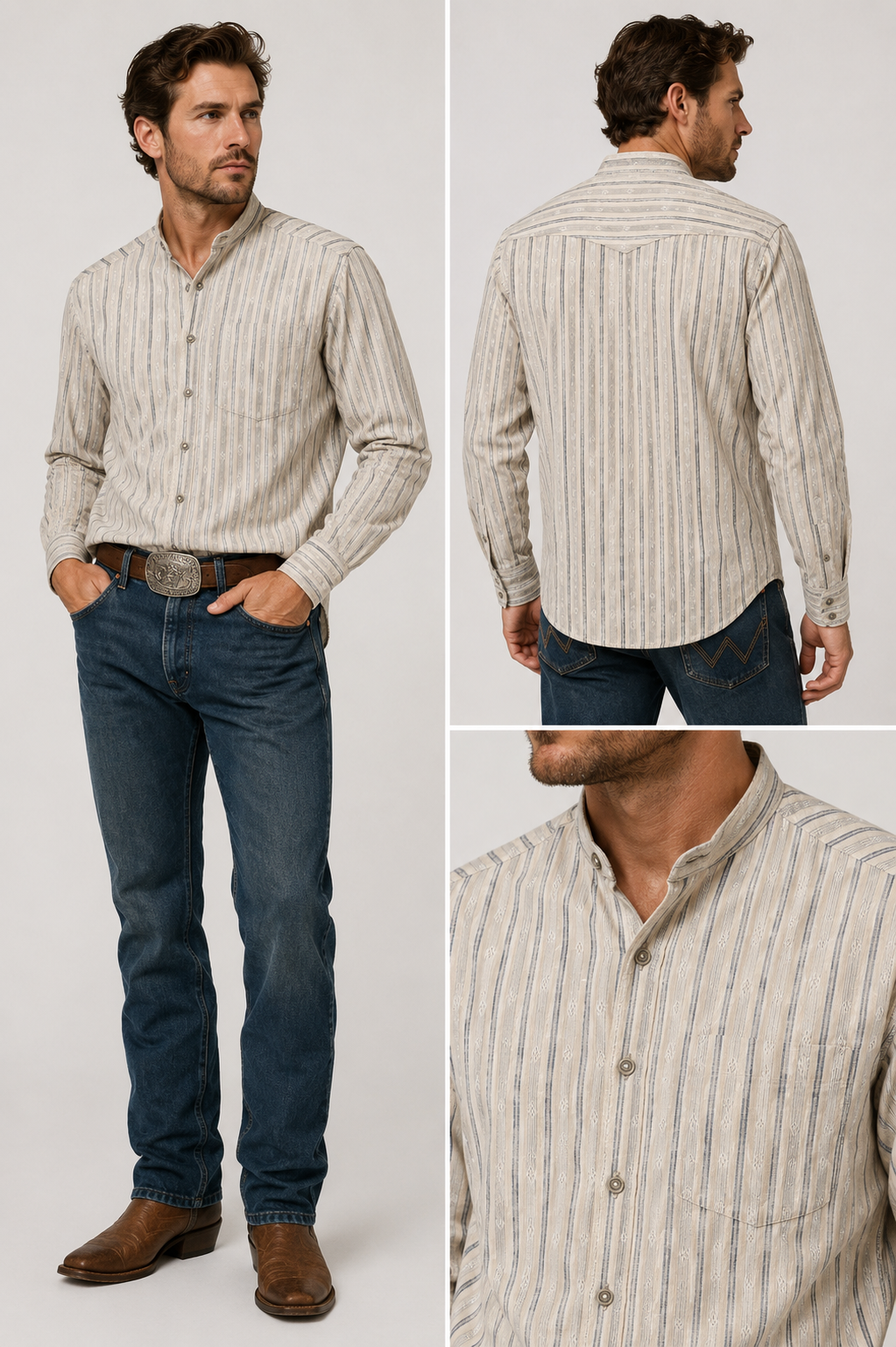 Wrangler Western Shirt Cream & Navy Vertical Stripe - Approx. Large