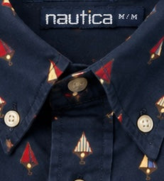 Nautica Shirt - Navy Blue Sailboat Print - Medium - Grade A